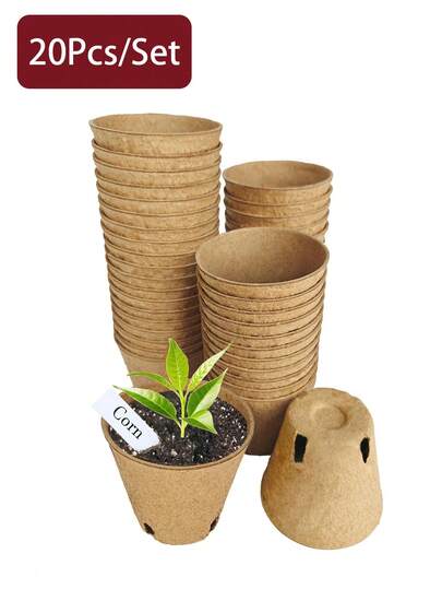 20 khay ươm hạt bằng sợi hữu cơ, chậu trồng cây có thể phân hủy sinh học dùng cho cây con, nhà kính, chậu than bùn 3,15 inch kèm 20 nhãn cây, khay ươm hạt có lỗ thoát nước.