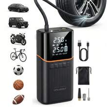Portable Wireless Car Tire Inflator Air Compressor With Digital Pressure Gauge LED Emergency Light Auto Shut Off Function, Rechargeable Electric Air Pump For Car Bicycle Motorcycle Balls And Other InflatablesMultifunctional Mini Car Air Pump Portable Tire Inflator With USB Charging, 5 Adjustable Pressure Modes, LED Light And Power Bank Function, Suitable For Car Tires Bike Motorcycle Balls Swimming Rings - Wireless - View 1