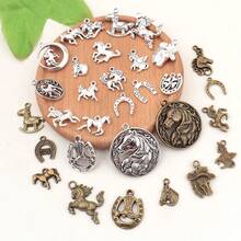 28/48 PCS Random Mixed Horse-Shaped Pendants, Vintage Alloy Horse Series Charms For Necklace, Bracelet And Earring Jewelry Making - A5668- - View 10