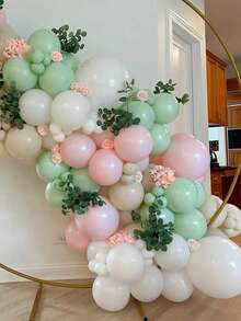 117 Stück grüne, weiße, rosa, beige Ballon Bogen Dekorations-Set, geeignet für Babyparty, Kindergeburtstag, Hochzeit, Verlobung, Taufe, Kommunion - Übersicht 2