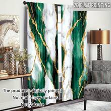Set Of 2, Unique Green Marble Digital Print Curtains Made Of Durable Polyester (Does Not Include Rod, No Movement, No Battery) Suitable For Decorating Living Rooms, Bedrooms, Kitchens, And Dining Areas, Window Curtain Panels For Bedroom Living Room Home Decor - 2pcs - Xem 6
