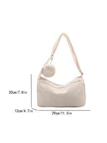 1件白色灯芯绒面料顺滑拉链字母装饰时尚休闲纯色简约春季新款独特斜肩女士手提包，适合女性日常使用 - 白色 - 查看 4