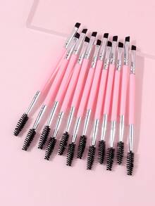 12支装粉色双头睫毛卷翘刷眉刷塑料手柄便携版眼妆刷睫毛嫁接刷，专业化妆刷，家用户外男女通用 - 粉色 - 查看 5