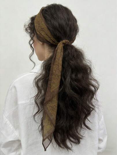 1件装多功能棕色佩斯利花纹和腰果印花网眼围巾发带