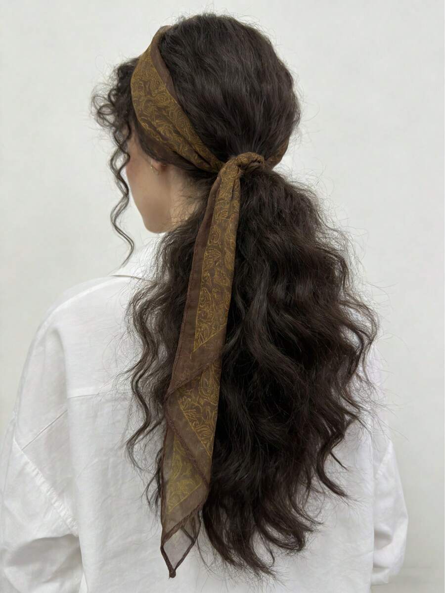 1件装多功能棕色佩斯利花纹和腰果印花网眼围巾发带 - 彩色 - 查看 1