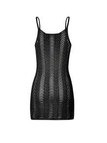 Women's Summer Bohemian Ombre Hollow-Out Sexy Sheer Cover-Up Camisole Mini Dress Vacation Beach - màu đen - Xem 9