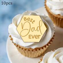 5 piezas/10 piezas Decoración de tapa de pastel "El mejor papá del mundo" de acrílico dorado para el Día del Padre, cumpleaños de papá, adecuado para decoración de pastel y postre del Día del Padre y cumpleaños de papá - Multicolor - Ver 15