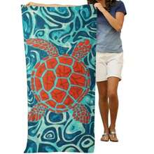 抽象波浪图案海龟印花浴巾，适用于浴室和水疗中心 - 1 - 查看 2