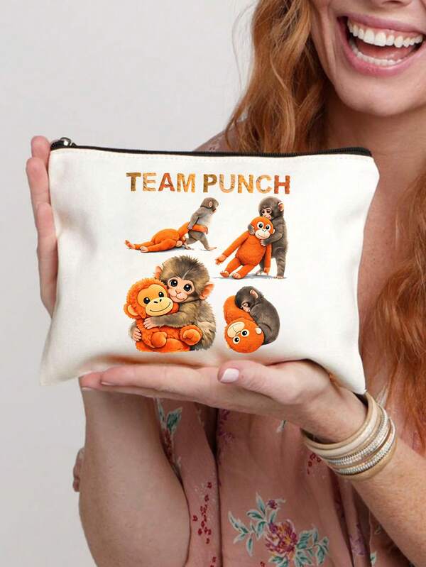 1pc Boxing Monkey Print Makeup Bag, Zippered Cosmetic Organizer, Portable Zipper Makeup Storage Bag, Clutch Travel Toiletry Organizer Bag, Girl'S Gift, Lightweight Foldable Storage Bag, Suitable For Personal Travel Cosmetics Storage, Travel Bag Toiletry Bag, Travel Makeup Tools, Travel Essentials, Easter, Mother'S Day Gift