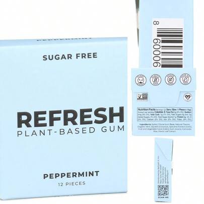 Chicle refrescante talla grande vendido, azúcar natural, xilitol, chicle de mascar de larga duración, sabores naturales, ingredientes orgánicos, plástico no GMO, sin gluten vegano, 1 paquete (12 unidades (paquete de 1), menta)