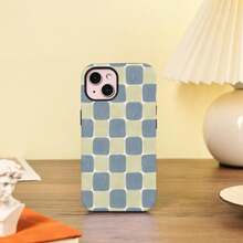 Retro Checkered Blue Checkerboard Phone Case, Soft Checkered Pattern Protective Cover, Suitable For IPhone 17 16 15 14 13 12 11 Pro Max - Blue - View 4