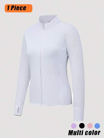 女士户外白色纯色夹克，奢华假日休闲夹克，小立领