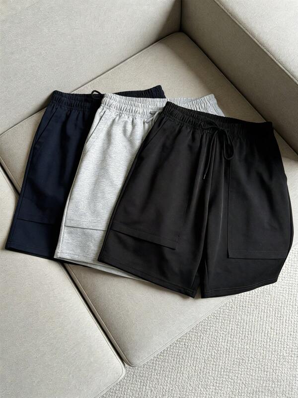 Men's Solid Color Drawstring Waist Loose Casual Lightweight Shorts With Pockets, Summer Black