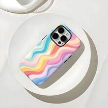 Phone Case - Vibrant And Wavy Distinctive Design, Stylish And Modern 2-In-1 Protective Case, Rugged Dual-Layer Construction For Durability And Drop Resistance, Compatible With IPhone 17, 16, 15, 14, 13, 12, 11, Galaxy - White - View 2