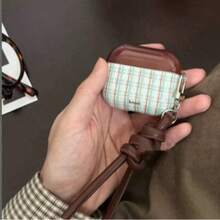 Ins Retro Autumn And Winter Brown Coffee Plaid Air 4 Earphone Case Niche Leather Pendant Suitable Compatible With Apple 1/2 Generation Wireless Protective Case Pro Advanced New 3rd Generation Air Pro2/Pro3 - Brown - View 7