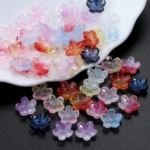 50 piezas Sakura 10mm Cuentas de vidrio 3D, pétalos de cerezo, cuentas sueltas redondas con agujero central para manualidades de joyería DIY, accesorios para el cabello, encantos de teléfono, pulseras, collares, suministros de artesanía de joyería - Cuentas de flor de cerezo - Ver 2
