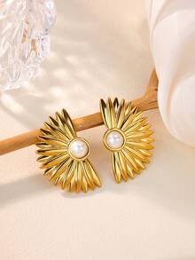 1 pereche cercei vintage cu perle false pentru femei, culoare aurie, oțel inoxidabil, cercei festonați, bijuterii pentru petrecere de ziua mamei, cadouri de Ziua Mamei - Aur - Vizualizare 8