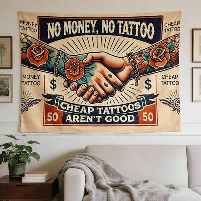 1 st snygg gobeläng - traditionell tatueringsstil - väggdekoration för rum (ej självlysande) - lämplig för vardagsrum, meditationsrum, kontor, festdekor, studenthem och sovrum - tygposter för temainredning med en nostalgisk, vintage-estetik