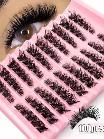 100pcs D-Shaped Curly Fluffy False Eyelash Clusters, Thick Segmented False Eyelash Clusters, Thick False Eyelash Extensions, Single Eyelashes For DIY Eyelash Extensions, Daily Makeup, Home And Travel Cheap, Lashes Clutters, Fluffy Lashes