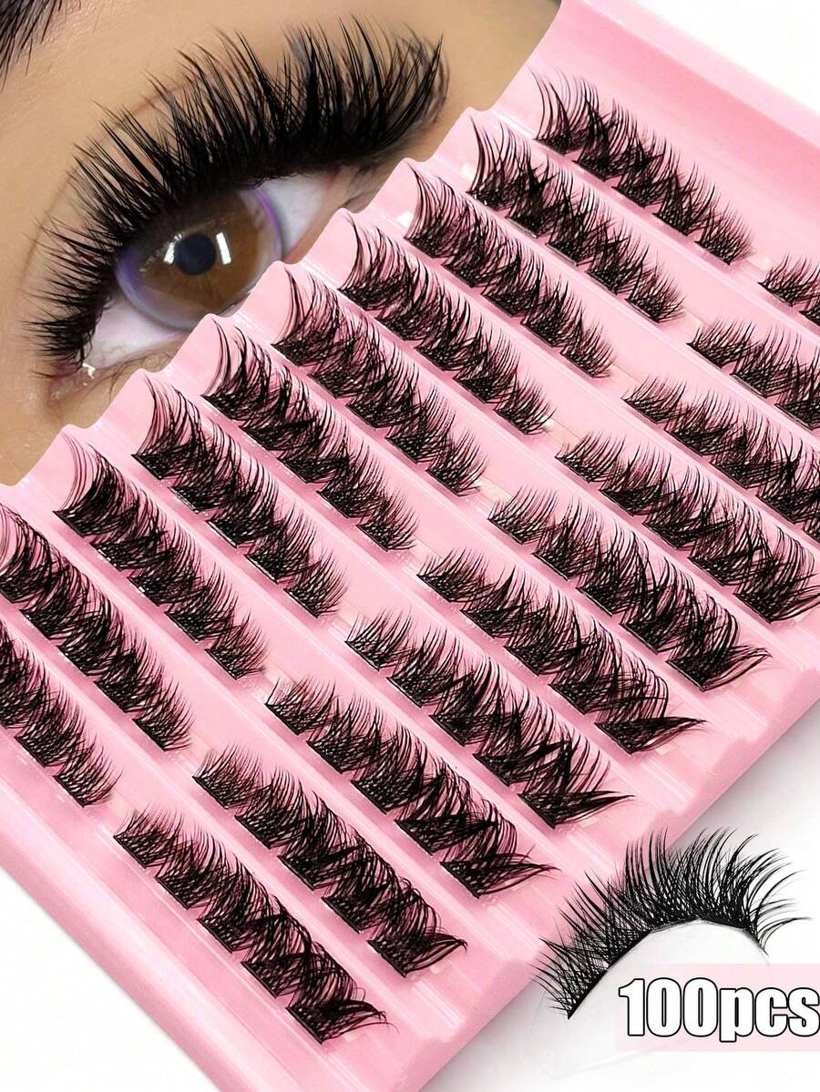 100pcs D-Shaped Curly Fluffy False Eyelash Clusters, Thick Segmented False Eyelash Clusters, Thick False Eyelash Extensions, Single Eyelashes For DIY Eyelash Extensions, Daily Makeup, Home And Travel Cheap, Lashes Clutters, Fluffy Lashes - View 1