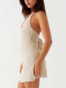 European And American New Summer Spaghetti Strap Tie Deep V Backless Evening Dress Sling Sexy Dress Party Elegant - Apricot - View 5