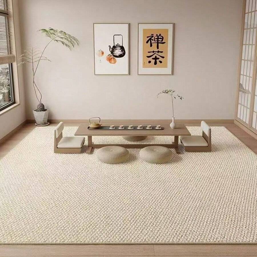 1pc White Faux Jute Rug, Futon Mat, Tea Room Carpet, Atmosphere Carpet, Multiple Sizes Available, Housewarming Gift, Holiday Gift, Suitable For Foyer, Living Room, Dining Room, Bedroom, Bathroom, Study, Laundry Room, Balcony, Tea Room, Window Sill, Tatami, Simple And Elegant, Durable, All Season, Machine Washable - White - View 1