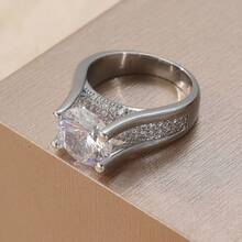 Double Layer Hollow Zirconia Ring, Elegant Luxury Women's Party Exquisite Gift - Silver - View 6