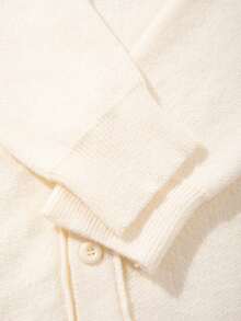 Autumn/Winter New Solid Color Slouchy Elegant V-Neck Cardigan Jacket, Minimalist Casual College Style Long Sleeve Knit Sweater Top - Apricot - View 10