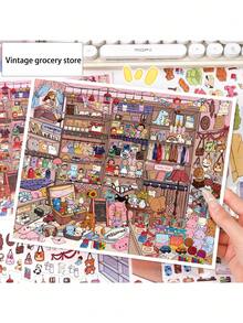 Extra Large Vintage General Store Scenery Stickers, Miniature Goods Storage Series Stickers, 3D Positioning Line DIY Decorative Collage Stickers - Rectangle - View 5
