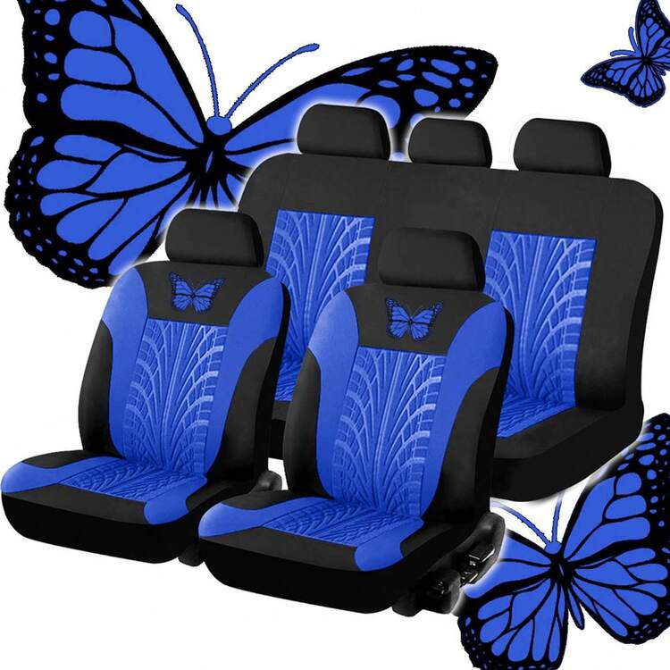 9pcs/4pcs Universal Butterfly Pattern Embroidered Car Seat Covers - Made Of Polyester Fabric, Suitable For All Seasons, Airbag Compatible, Washable By Hand (4pcs Set Includes 2 Seats, 9pcs Set Includes 5 Seats) - ZYT5 - View 2