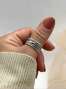 Vintage Creative Metal Hollow Out Twisted Adjustable Ring, Simple Unique Design For Men And Women, Daily Wear Party Ring, Statement Ring - Silver - View 3