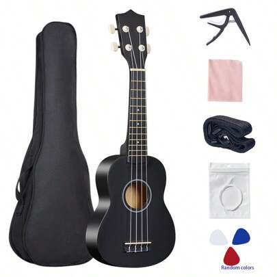 21-Inch Wooden Ukulele, Natural Wood Color Beginner Kit With Gig Bag, Picks, Spare Strings
