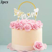 1 cái/3 cái Phụ kiện trang trí bánh hình bướm lấp lánh màu vàng và hồng, thích hợp cho Ngày của Mẹ và tiệc sinh nhật của mẹ. - nhiều màu - Xem 11