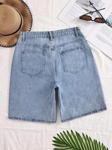 Women's Rhinestone Embellished Washed Straight Leg Denim Shorts - Light Wash - View 3