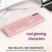 Cute Pink Retro Round Keycap Wired Keyboard, Backlit Gaming Office Keyboard For PC Laptop /Windows - 查看 3