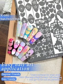 XEIJAYI 1件装美甲印花板，星形法式美甲模板，金属印花板，适用于专业美甲师，DIY美甲设计工具 - 銀色 - 查看 3