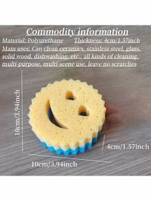1个心形笑脸双层变温洗碗海绵，多功能不刮伤清洁垫，适用于厨房、客厅、汽车、玻璃等，卡通设计，速干耐用 - 彩色 - 查看 3