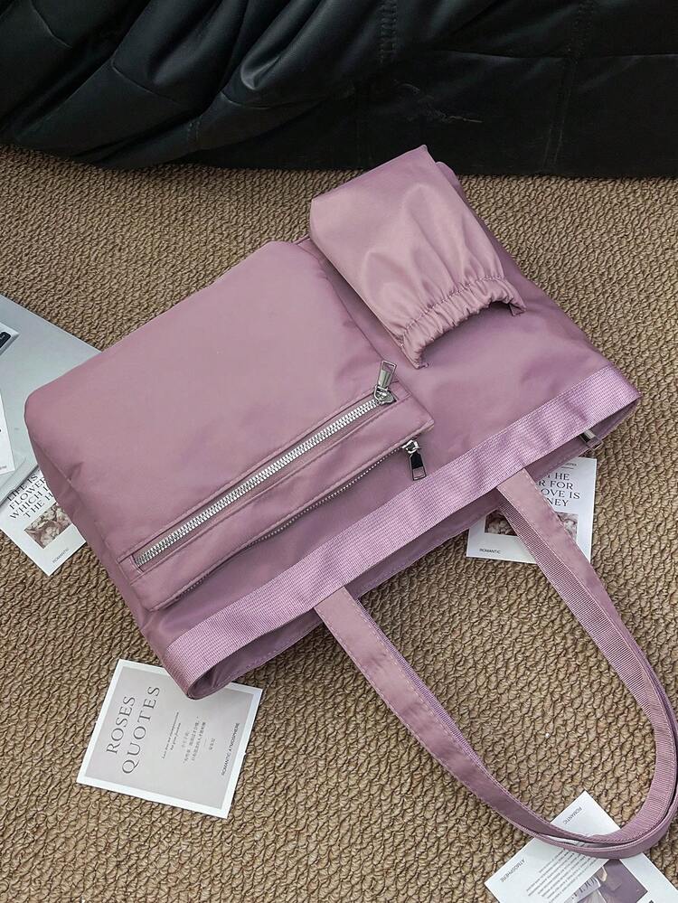 1 pieza Bolso de tela de nailon casual con múltiples bolsillos y cierre de cremallera para mujer, para uso diario - Multicolor - Añade 5