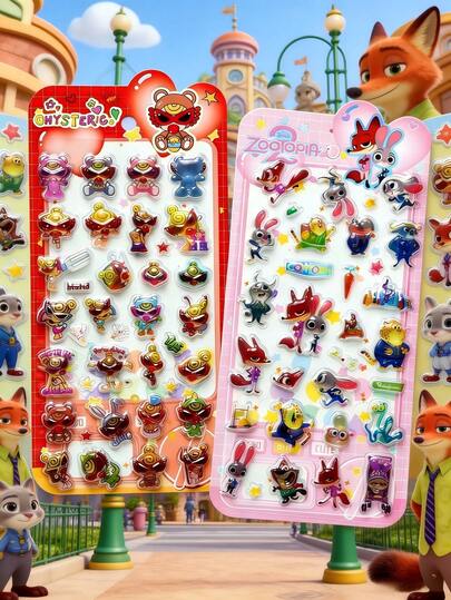 高品质3D动物园主题贴纸，可爱有趣的闪亮浮雕装饰贴纸