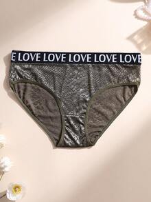 Plus Size Women's Sexy Lace Patchwork Seamless Panties, Comfortable Letter Waistband Sports Bra, Tummy Control Shapewear - Olive Green - View 8