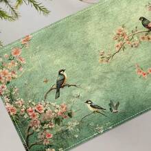 Bộ 4/6/8 tấm lót bàn ăn họa tiết chim và hoa cổ điển, trang trí tiệc, thảm trải bàn bằng vải lanh (khăn trải bàn in có thể giặt), tấm bảo vệ bề mặt, vật trang trí lý tưởng cho nhà bếp trong dịp lễ và các buổi họp mặt gia đình. - Nhiều màu - Xem 8