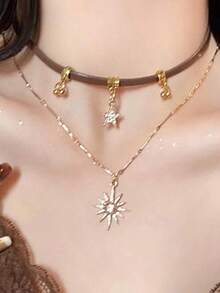 Collar de lujo con doble capa, forma de Y, con borlas y cristales, elegante y creativo al estilo europeo y americano, accesorio delicado y versátil - Multicolor - Ver 7