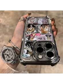 Anime Design Phone Case Suitable For IPhone 16 15 14 13 12 11 Pro Max X XR XS MAX 8 7 Plus Electroplated, Shockproof, Transparent Soft Back Cover - 銀色 - 查看 6