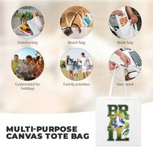 Brazil National Team BRASIL Letter Canvas Tote Bag, 2026  World Cup Reusable Shopping Bag For Seleção Fans, Vintage Casual Shoulder Bag - 白色 - 查看 4