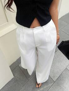 优雅白色阔腿裤，女士，百搭，时尚，宽松，显瘦 - 白色 - 查看 5