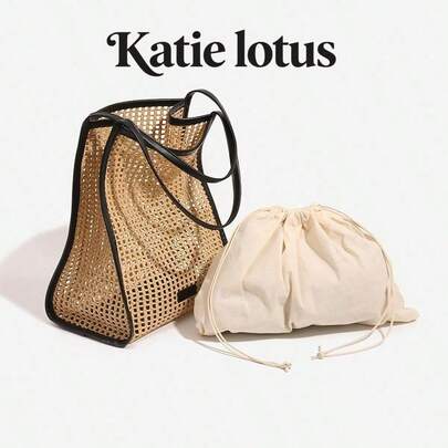 Geantă de umăr din plasă de paie de vară, geantă de umăr casual în stil vacanță cu husă interioară