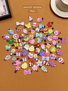 10个随机款式可爱黑色发夹，适合日常使用 - 彩色 - 查看 5