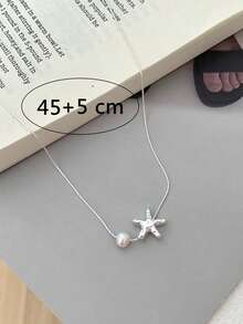 1 件时尚海星珠装饰吊坠项链，适合女性日常佩戴 - 銀色 - 查看 4