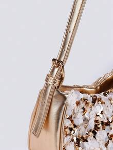 1 chiếc túi đeo vai nữ màu vàng và trắng đính sequin, kiểu dáng thời trang và thanh lịch, túi dự tiệc cao cấp. - Vàng - Xem 6