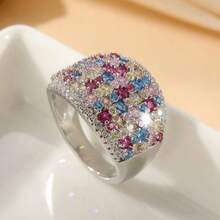 Nhẫn đính hôn cầu vồng sang trọng phong cách Bohemian, kiểu dáng nghệ thuật trang trí cổ điển, nhẫn thề nguyện thủ công. Thiết kế độc đáo, phù hợp để đeo hàng ngày và làm quà tặng dịp lễ. - Bạc - Xem 2